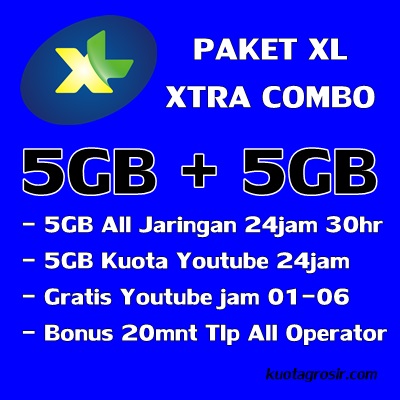 KUOTA XL XTRA COMBO - 5GB+5GB Youtube(free 01-06)+Telp 20mnt 30Hari