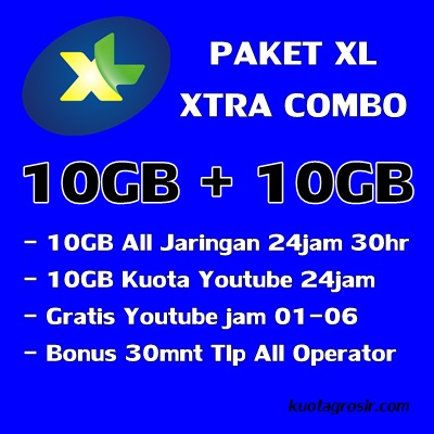 KUOTA XL XTRA COMBO - 10GB+10GB Youtube(free 01-06)+Telp 30mnt 30Hari