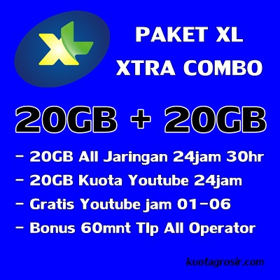 KUOTA XL XTRA COMBO - 20GB+20GB Youtube(free 01-06)+Telp 60m 30Hari