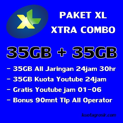 KUOTA XL XTRA COMBO - 35GB+35GB Youtube(free 01-06)+Telp 90m 30Hari